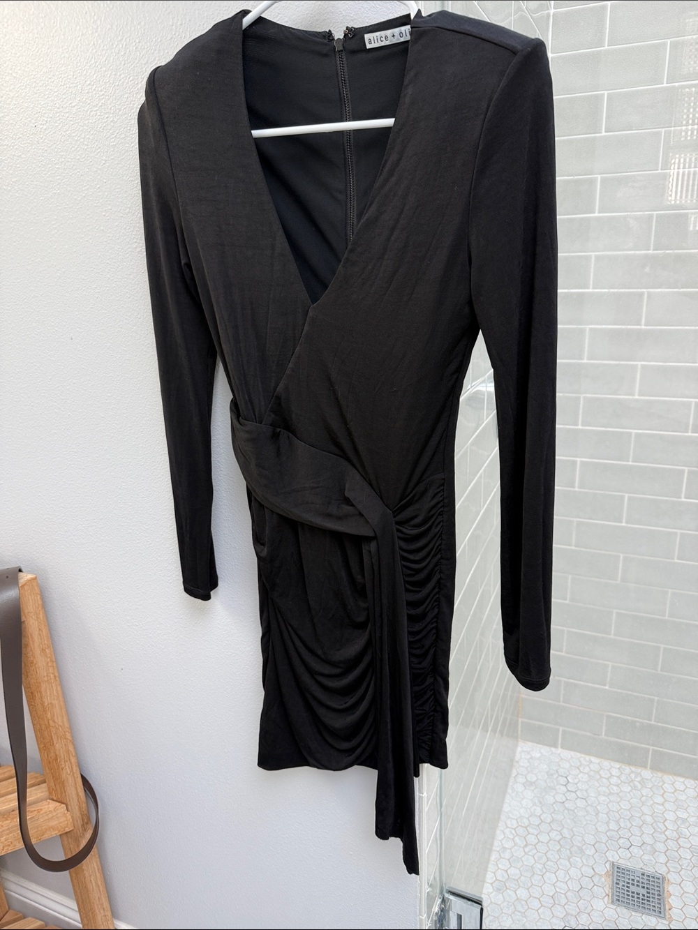 Alice + Olivia Body-con Long-Sleeve Wrap-Style Ruched Dress